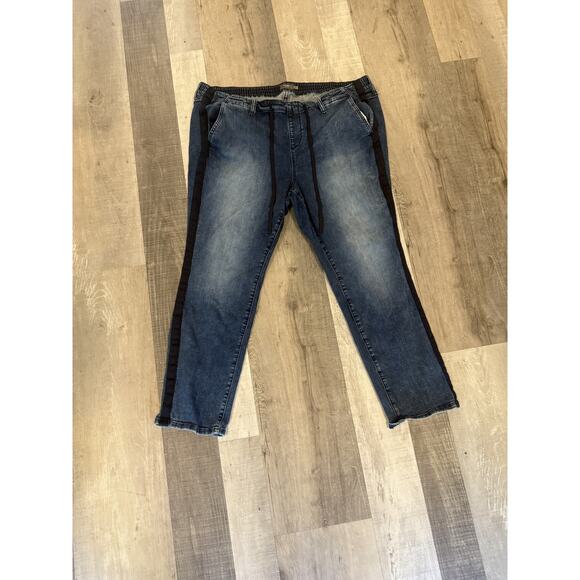 Torrid Pants Womens 3R Blue Denim Feel The Fit Elastic Waist Side Stripe Jeans - Picture 1 of 6